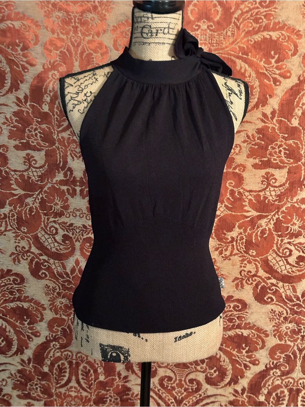Burberry Black Sleeveless High-Neck Knit Tank with Neck Tie